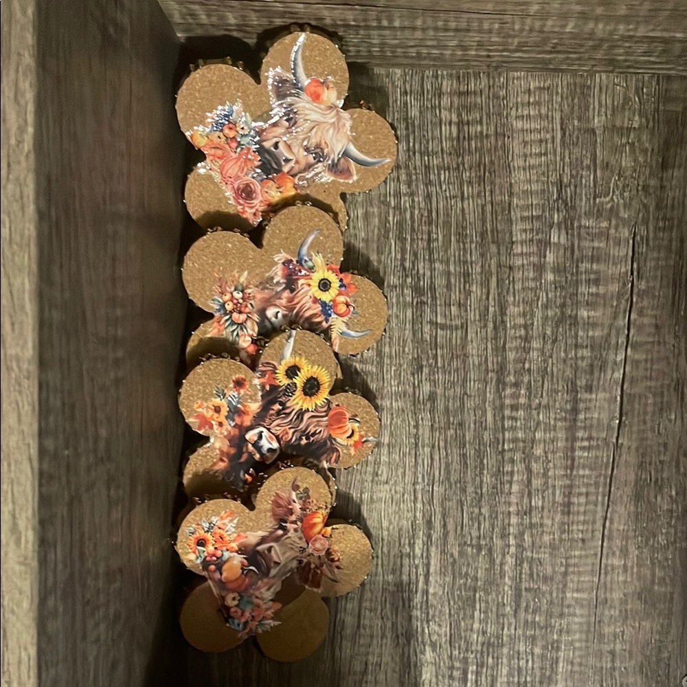 Floral Cow Cork Coasters Set
